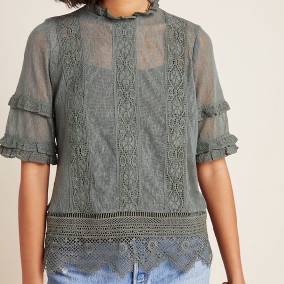 Anthropologie-Mattie Lace Embroidered Ruffled Top - Picture 13 of 15